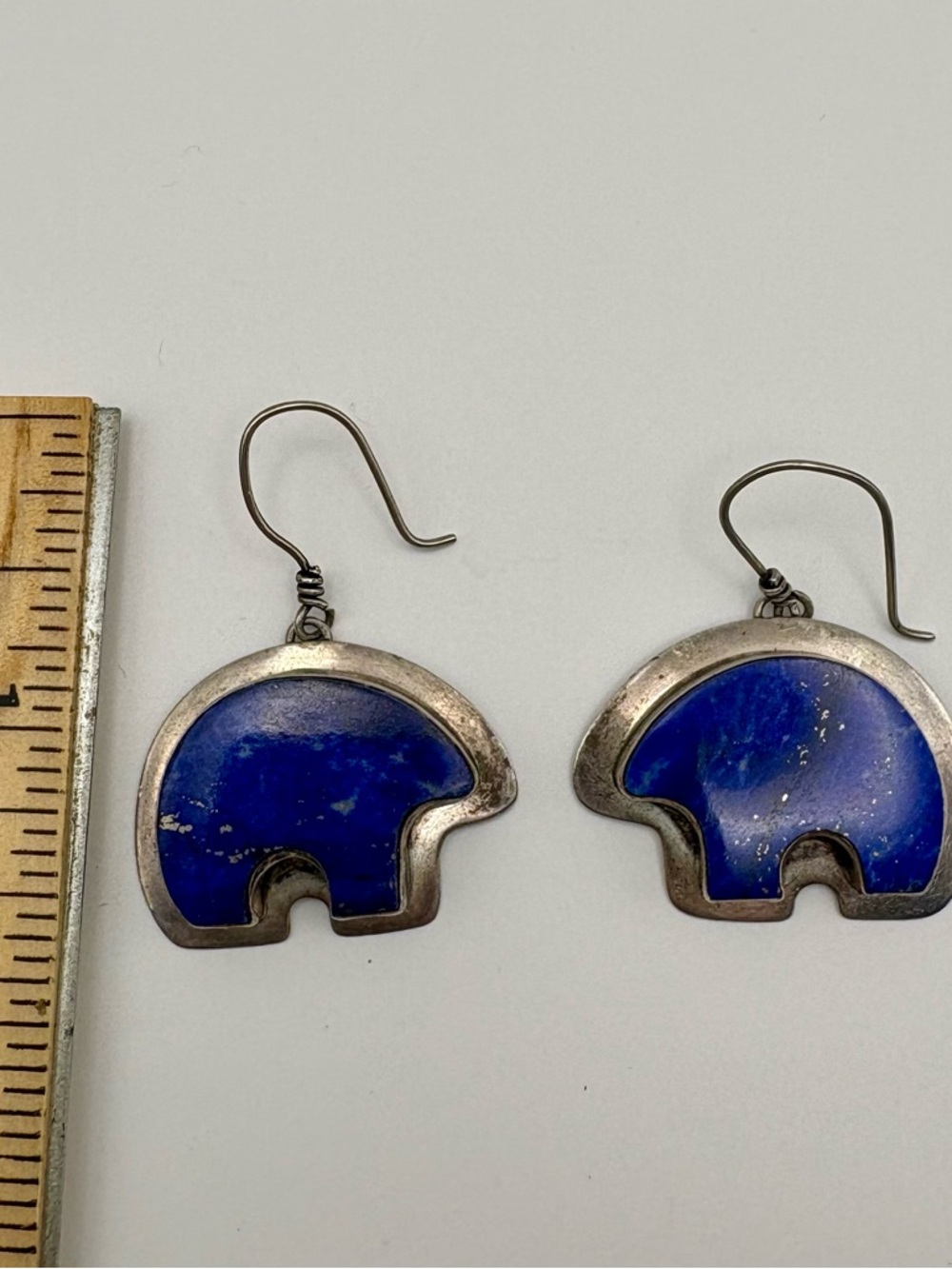 Vintage Sterling Silver Blue Lapis Lazuli Zuni Bear Drop Earrings - Picture 3 of 3